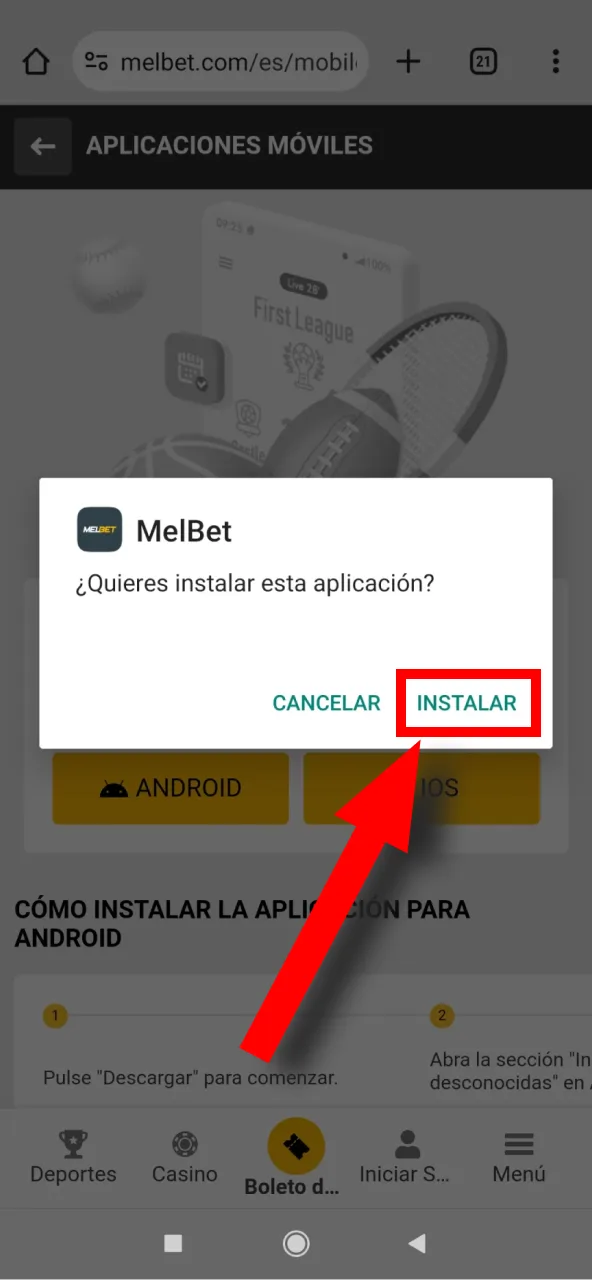 Completa el proceso de descarga y empieza a instalar la Melbet mobi app para Android. ¡Instalar ahora!